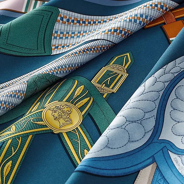 Khăn Hermès Lettres Equestre Scarf 90 Bleu Ardoise / Vert / Parme Màu Xanh