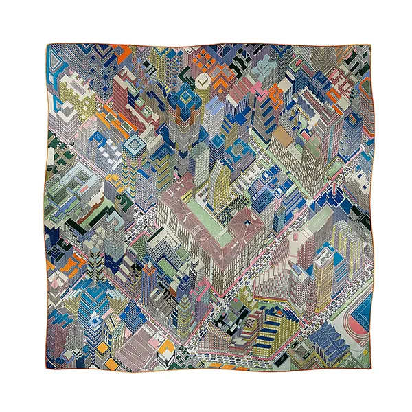 Khăn Hermès Pantin City scarf 90 Bleu Cobalt / Vert / Jaune Phối Màu - Thời trang - Vua Hàng Hiệu