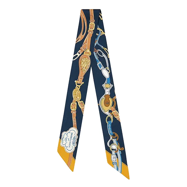 Khăn Nữ Hermès Brides de Gala Applique Pique Twilly Marine / Beige Doré / Gold Màu Xanh Vàng