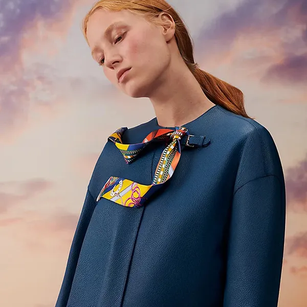 Khăn Nữ Hermès Brides et Gris-Gris Twilly Bleu Cobalt / Jaune Vif / Rouge Phối Màu