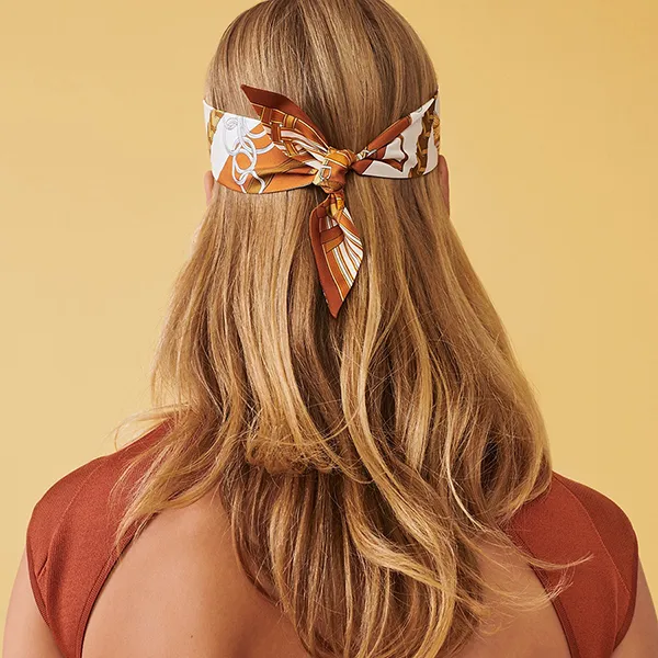 Khăn Nữ Hermès Brides et Gris-Gris Twilly Caramel / Blanc / Bronze Màu Cam