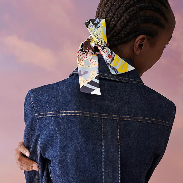 Khăn Nữ Hermès En Liberte Twilly Ébène / Jaune / Bleu Phối Màu