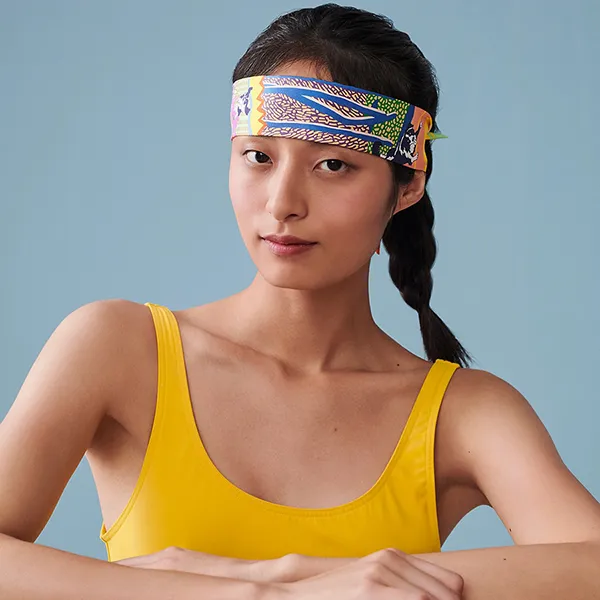 Khăn Nữ Hermès En Liberte Twilly Jaune Vif / Bleu / Rouge Phối Màu