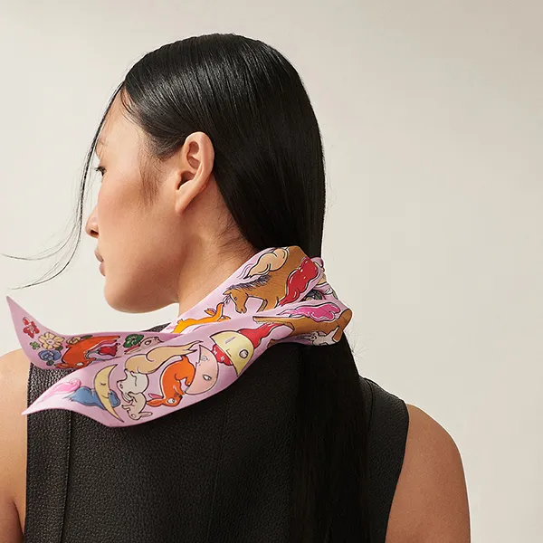 Khăn Nữ Hermès Mille Et Un Lapins Twilly Parme / Rose Vif / Camel Màu Hồng - Thời trang - Vua Hàng Hiệu