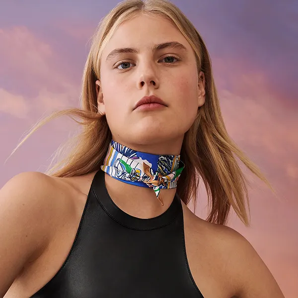 Khăn Nữ Hermès Rayures d'Ete Twilly Vert / Bleu / Multicolore Phối Màu