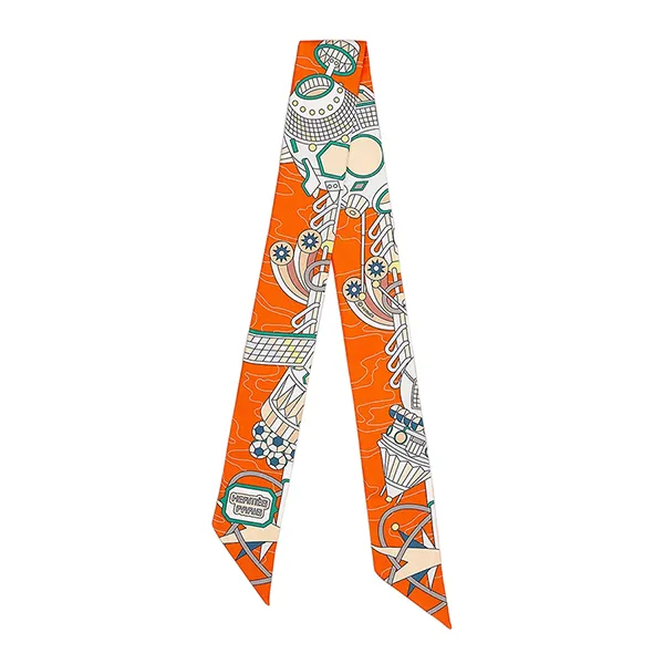 Khăn Nữ Hermès Scarf Odyssey Twilly Orange / Vert / Jaune Màu Cam