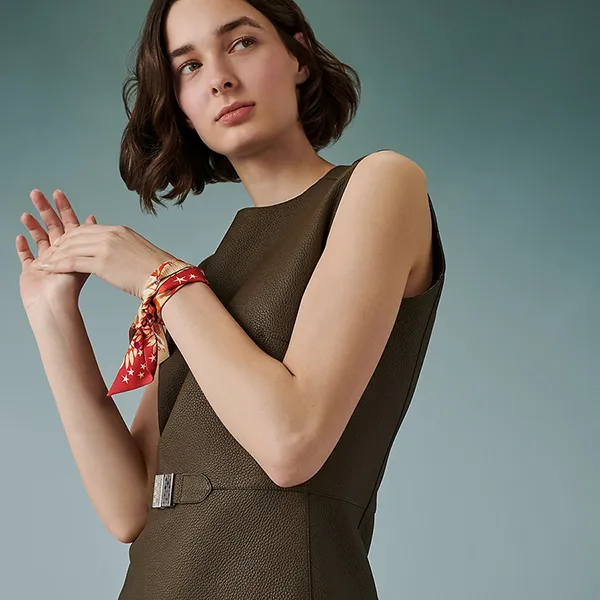 Khăn Nữ Hermès Sous Le Charme d'Orphee Twilly Vermillon / Beige / Violet Màu Đỏ Cam