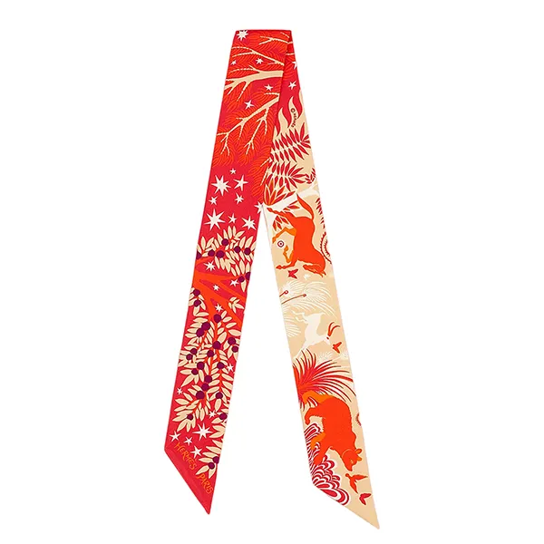 Khăn Nữ Hermès Sous Le Charme d'Orphee Twilly Vermillon / Beige / Violet Màu Đỏ Cam