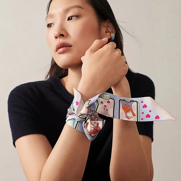 Khăn Nữ Hermès Story Twilly Bleu Pâle / Rose / Vert Màu Xanh Blue - Thời trang - Vua Hàng Hiệu