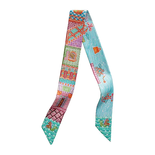 Khăn Nữ Hermès Super Silk Quest Twilly Rose / Turquoise / Orange Màu Xanh Cam - Thời trang - Vua Hàng Hiệu