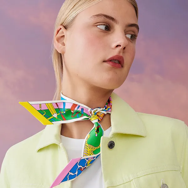 Khăn Nữ Hermès Twilly Hermès Factory Suite Jaune Vif / Rose Malabar / Vert Phối Màu - Thời trang - Vua Hàng Hiệu