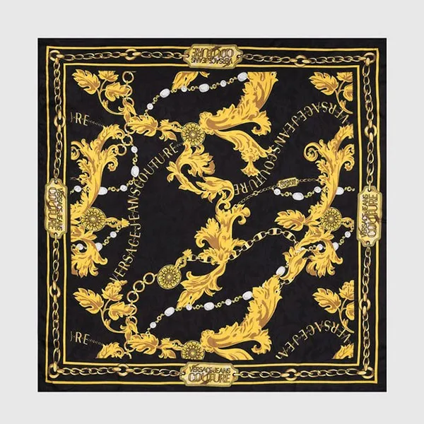 Khăn Nữ Versace Jeans Couture Silk Scarf With Print 75HA7H10ZG200 Màu Đen Vàng