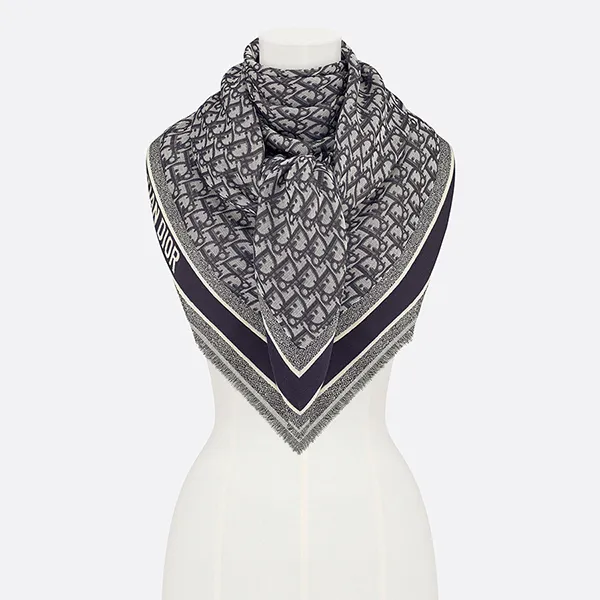 Khăn Quàng Cổ Dior Oblique Shawl Scarf Màu Xanh Navy/Xám