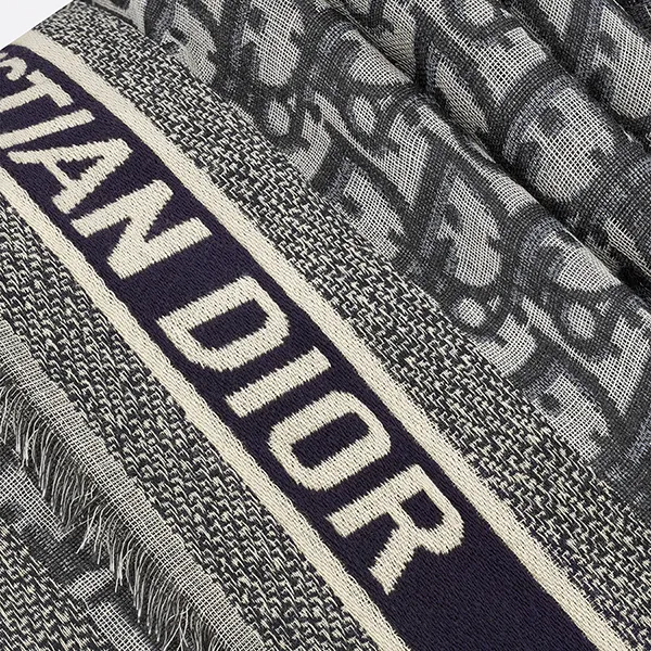 Khăn Quàng Cổ Dior Oblique Shawl Scarf Màu Xanh Navy/Xám