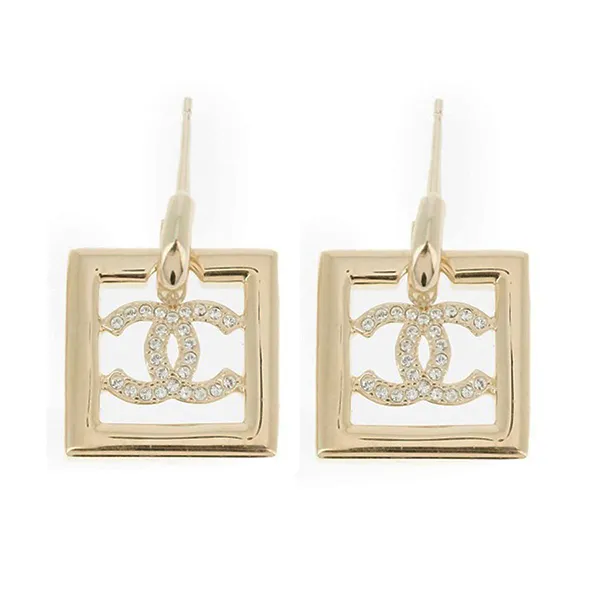 Khuyên Tai Nữ Chanel CC Square Earrings Màu Vàng Gold