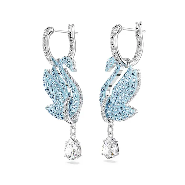Khuyên Tai Nữ Swarovski Iconic Swan Drop, Swan, Blue, Rhodium Plated 5660593 Màu Xanh Blue