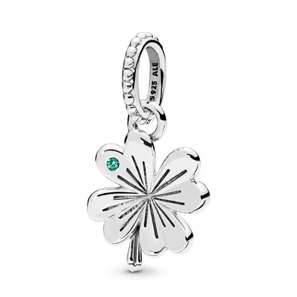 Mặt Dây Chuyền Pandora Lucky Four-Leaf Clover Pendant Aqua Green Crystal 397965NAG Màu Bạc