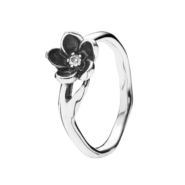 Nhẫn Nữ Pandora Mystic Floral Clear Cubic Zirconia & Black Enamel Ring 190918CZ Màu Bạc Size 50
