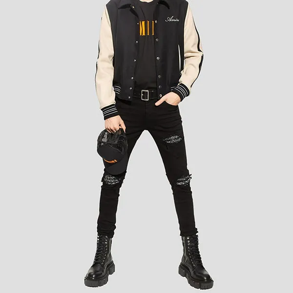 Quần Jean Nam Amiri MX1 Bandana Skinny PXMDS154 018 Màu Đen