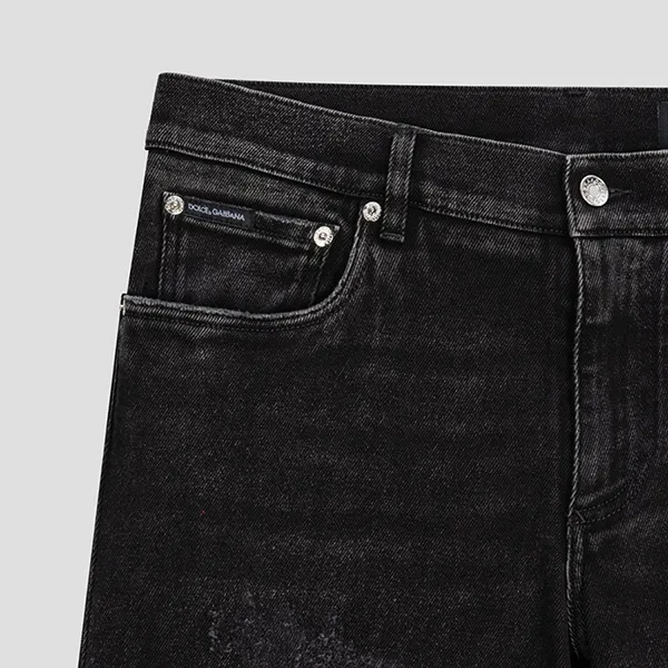 Quần Jean Nam Dolce & Gabbana D&G Black With Logo Printed Skinny Fit GY07LD G8GV8 Màu Đen Size 46 - Thời trang - Vua Hàng Hiệu