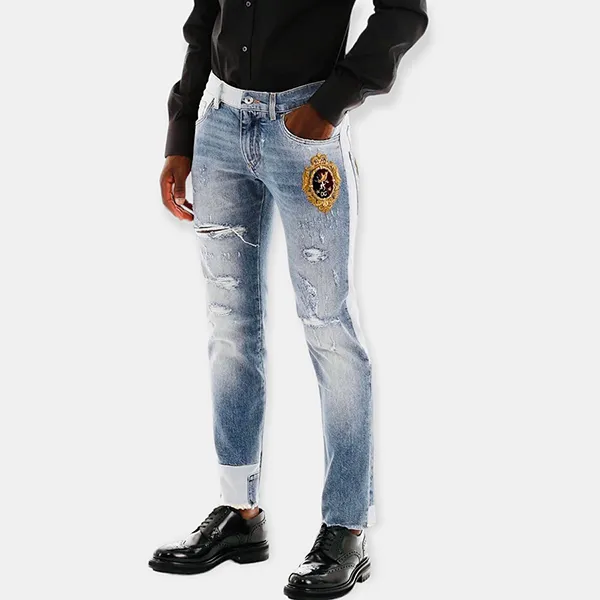 Quần Jean Nam Dolce & Gabbana D&G Wash Tag Skinny Distressed Patchwork GYYKLZG8BO1 Màu Xanh Nhạt Size 46 - Thời trang - Vua Hàng Hiệu