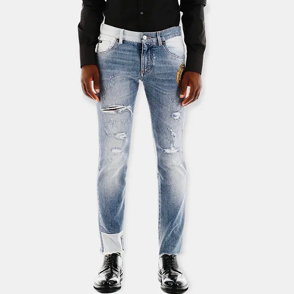 Quần Jean Nam Dolce & Gabbana D&G Wash Tag Skinny Distressed Patchwork GYYKLZG8BO1 Màu Xanh Nhạt Size 46 - Thời trang - Vua Hàng Hiệu