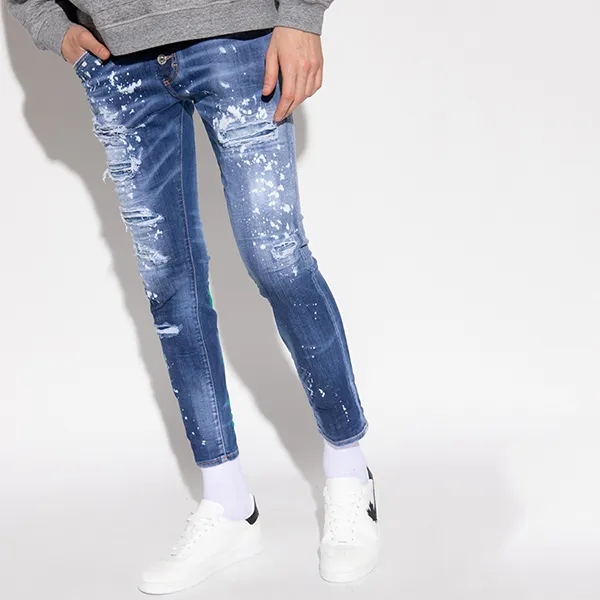 Quần Jean Nam Dsquared2 Blue Logo Patch Paint-Splatter Skater Fit S71LB1032 Màu Xanh Size 44