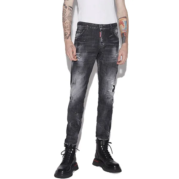 Quần Jean Nam Dsquared2 Ripped Knee Wash Sexy S74LB1040 Màu Đen Size 44
