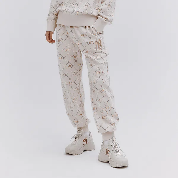 Quần Jogger MLB Jacquard Monogram New York Yankees 3APTM0134-50CRD Màu Kem - Thời trang - Vua Hàng Hiệu