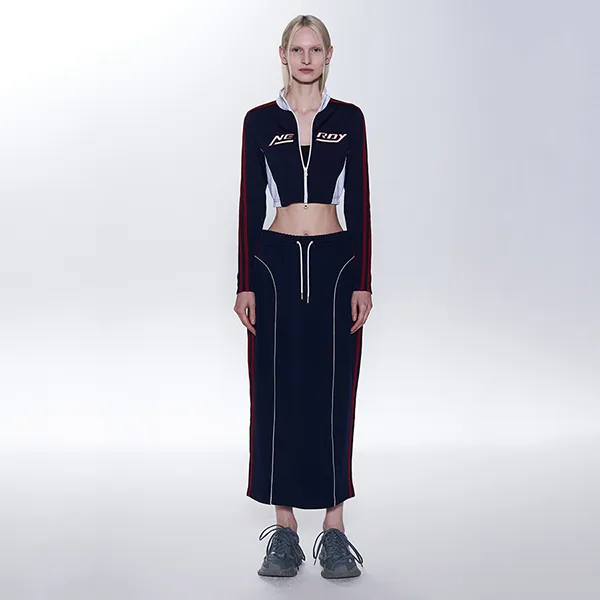 Set Áo + Chân Váy Nữ Nerdy Crop Track Màu Xanh Navy