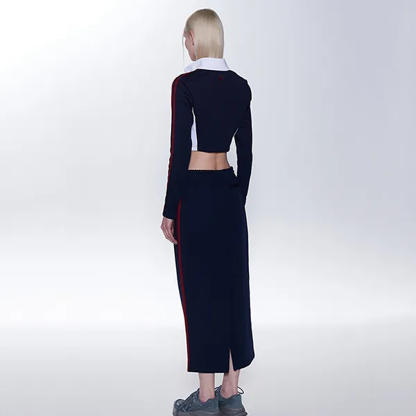 Set Áo + Chân Váy Nữ Nerdy Crop Track Màu Xanh Navy