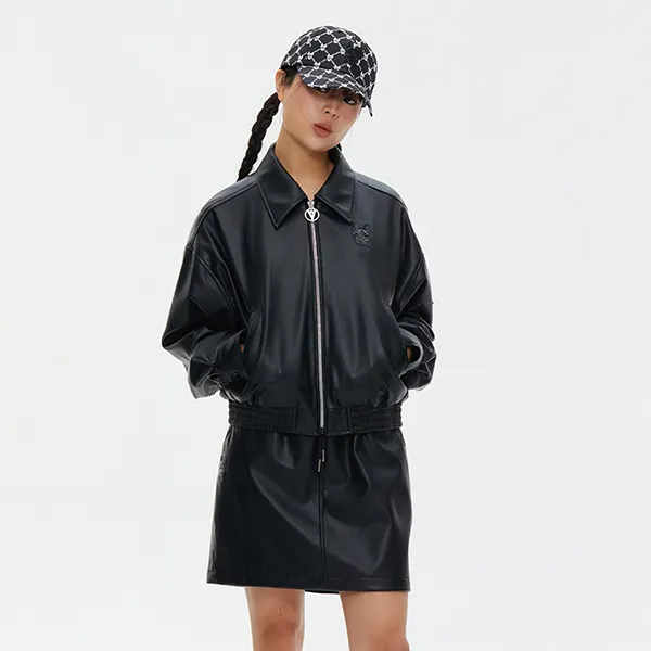 Set Áo + Chân Váy LifeWork Eco Leather Blouson Jacket + Mini Skirt LW231JP774/LW231SK774 Màu Đen