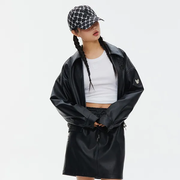 Set Áo + Chân Váy LifeWork Eco Leather Blouson Jacket + Mini Skirt LW231JP774/LW231SK774 Màu Đen