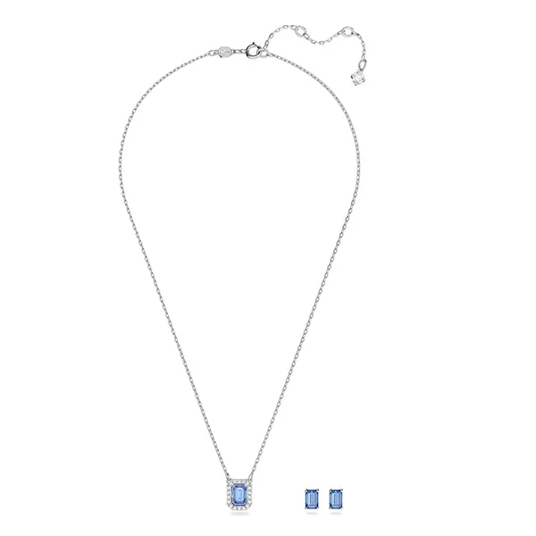 Set Dây Chuyền + Khuyên Tai Nữ Swarovski Millenia Set Octagon Cut, Blue, Rhodium Plated 5641171 Màu Xanh