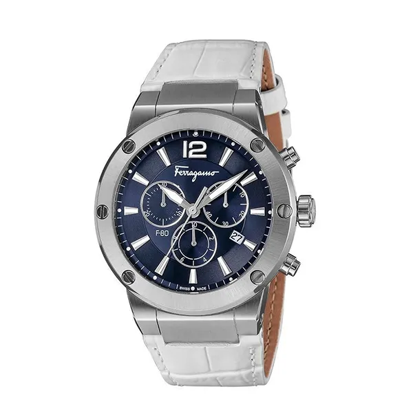 Set Đồng Hồ Nam Salvatore Ferragamo F-80 Chronograph Watch SFEX00119 Màu Trắng/Xanh (Kèm Dây Handmade) - Đồng hồ - Vua Hàng Hiệu