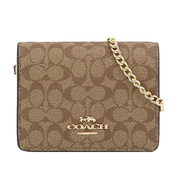 Set Ví Nữ Coach Boxed Mini Wallet On A Chain In Signature Canvas CF468 Màu Nâu Khaki