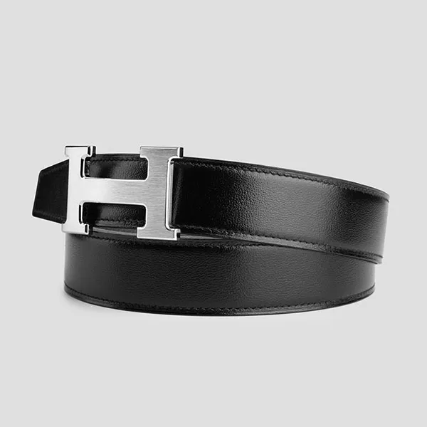 Thắt Lưng Nam Hermès Leather With Silver Logo JA0212 Belt Màu Đen