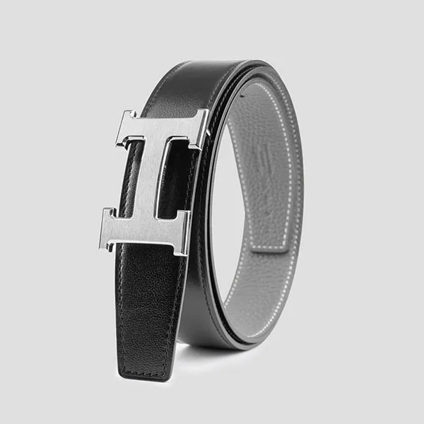 Thắt Lưng Nam Hermès Leather With Silver Logo JA0212 Belt Màu Đen