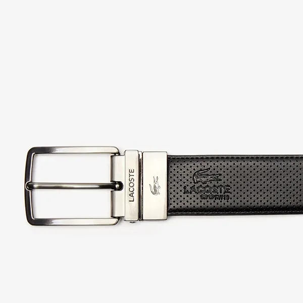Thắt Lưng Nam Lacoste Men's Engraved Buckle Reversible Piqué Leather Belt RC4002 000 Màu Đen Size 90