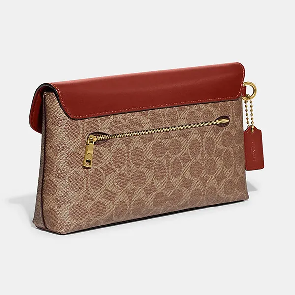 Túi Cầm Tay Nữ Coach CC486 Wyn Clutch In Colorblock Signature Canvas Màu Nâu Đỏ