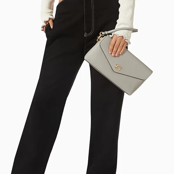 Túi Cầm Tay Nữ Coach Wyn Wristlet Clutch In Crossgrain Leather Màu Xám