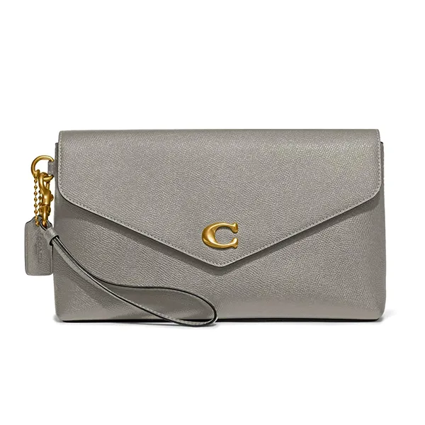 Túi Cầm Tay Nữ Coach Wyn Wristlet Clutch In Crossgrain Leather Màu Xám