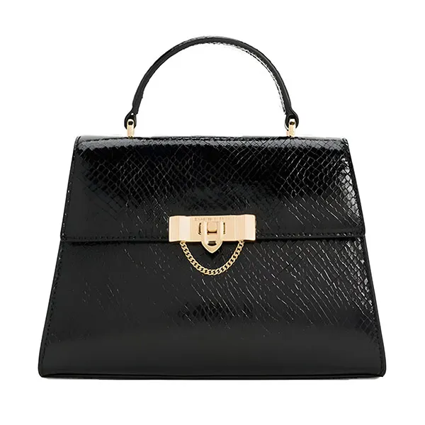 Túi Đeo Chéo Charles & Keith CNK Tallulah Snake Print Trapeze Top Handle 50271275-1 Màu Đen