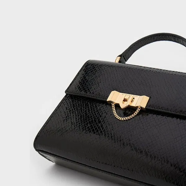 Túi Đeo Chéo Charles & Keith CNK Tallulah Snake Print Trapeze Top Handle 50271275-1 Màu Đen