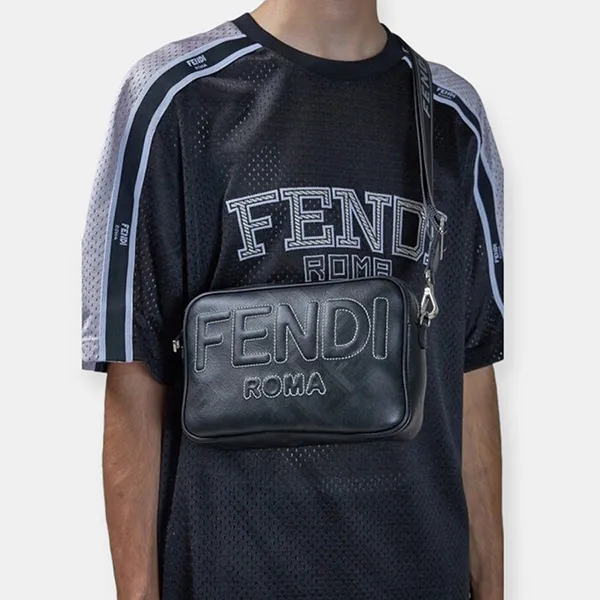 Túi Đeo Chéo Nam Fendi Roma Shadow Camera Case Black Leather FF Print Bag 7M0286AP15F0GXN Màu Đen
