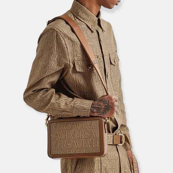Túi Đeo Chéo Nam Versace Canvas Messenger Bag 10017691A07951_2N24V Màu Nâu - Túi xách - Vua Hàng Hiệu