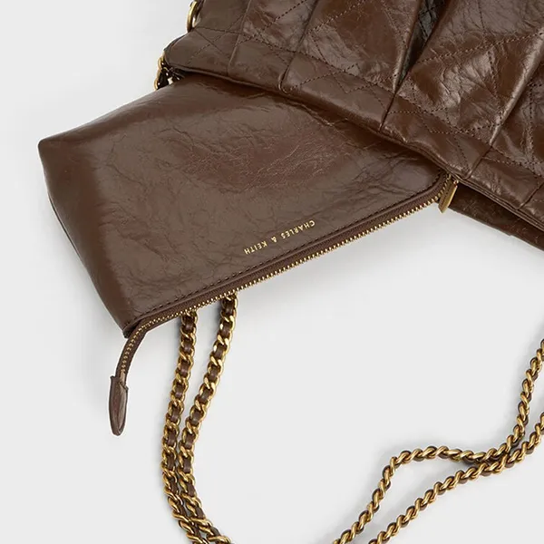 Túi Đeo Chéo Nữ Charles & Keith CNK Duo Double Chain Hobo Bag Dark Brown 40671449 Màu Nâu Đậm (Kèm Túi Nhỏ)