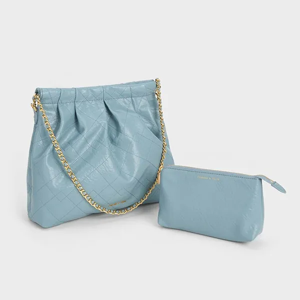 Túi Đeo Chéo Nữ Charles & Keith CNK Duo Double Chain Hobo Bag Slate Blue 40671449 Màu Xanh (Kèm Túi Nhỏ)