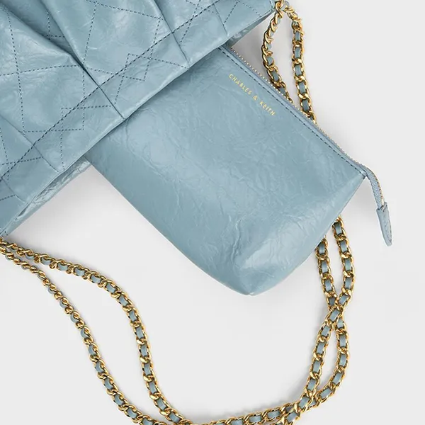 Túi Đeo Chéo Nữ Charles & Keith CNK Duo Double Chain Hobo Bag Slate Blue 40671449 Màu Xanh (Kèm Túi Nhỏ)