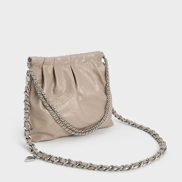 Túi Đeo Chéo Nữ Charles & Keith CNK Duo Double Chain Hobo Bag Taupe 40671449 Màu Nâu Nhạt (Kèm Túi Nhỏ)